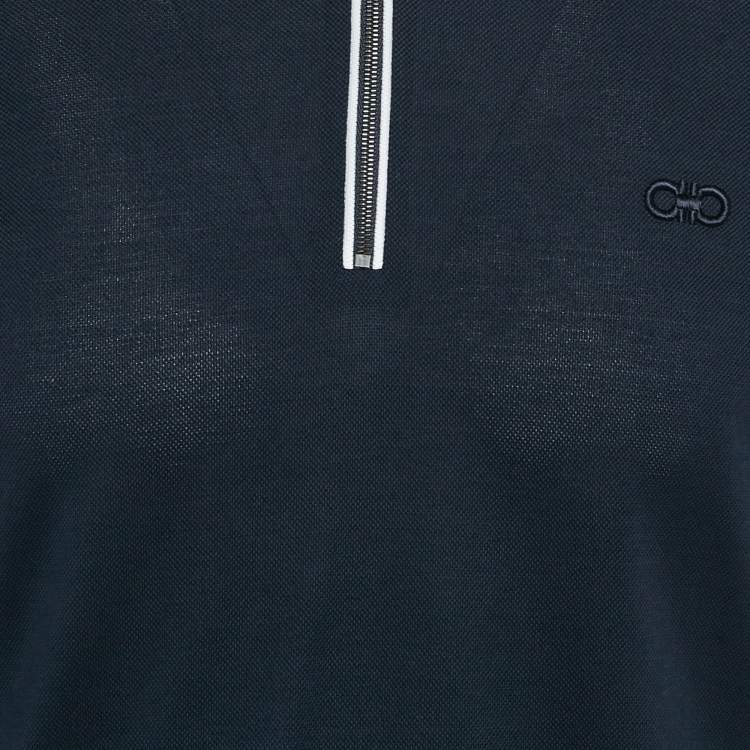 Pre Owned Salvatore Ferragamo Navy Blue Cotton Pique Polo T-Shirt S