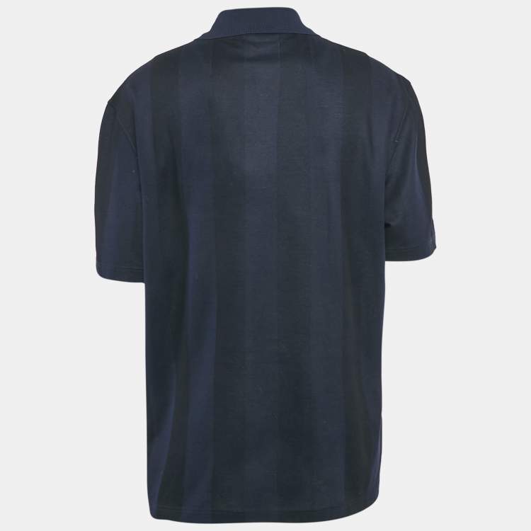 Pre Owned Salvatore Ferragamo Navy Blue/Black Stripe Short Sleeve Polo T-Shirt XXXL
