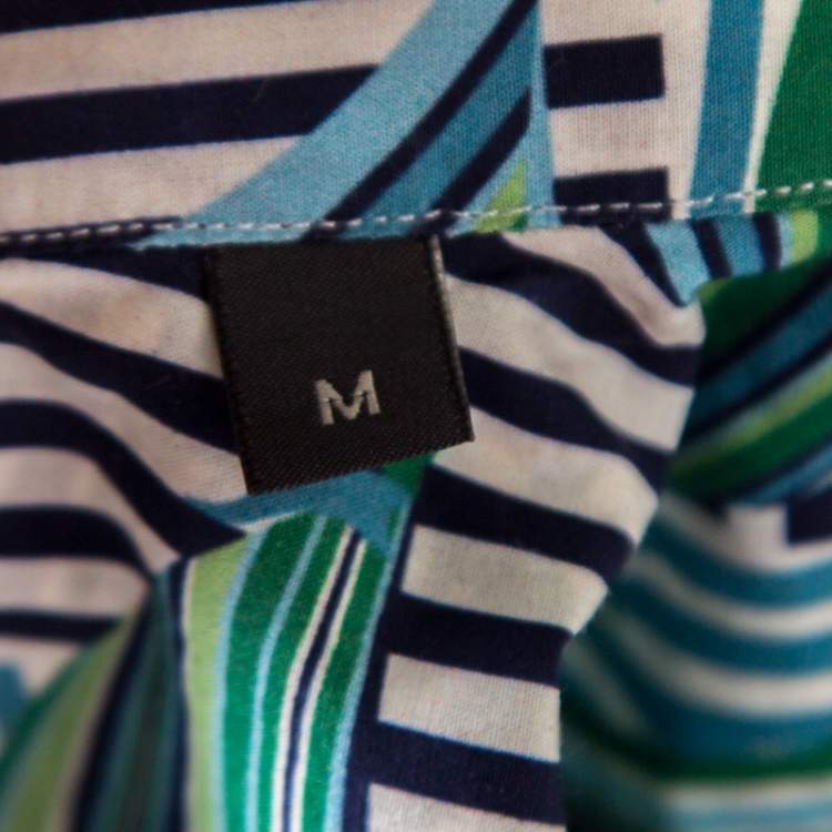 Pre Owned Salvatore Ferragamo Blue and Green Sailboat Printed Cotton Long Sleeve Shirt M