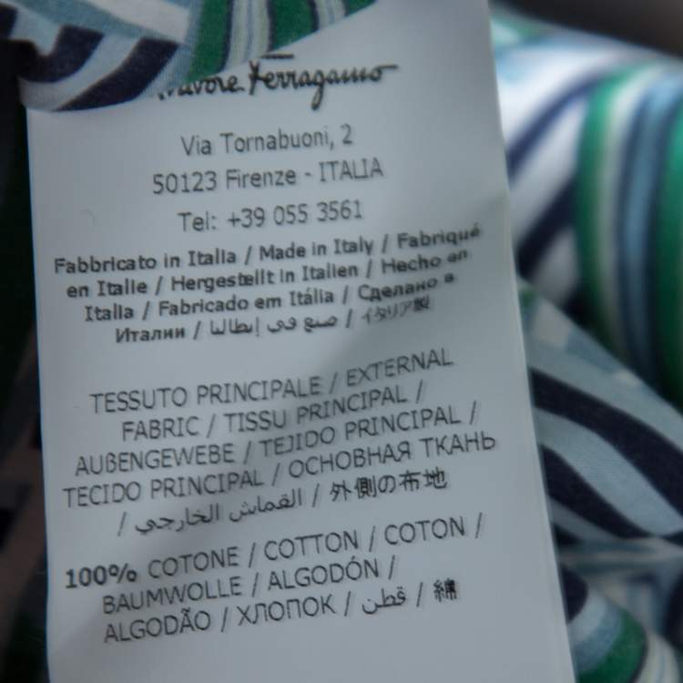 Pre Owned Salvatore Ferragamo Blue and Green Sailboat Printed Cotton Long Sleeve Shirt M