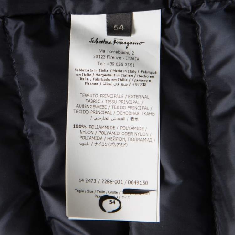 Pre Owned Salvatore Ferragamo Blue Camo Print Hooded Zip Front Quilted Down Jacket XL