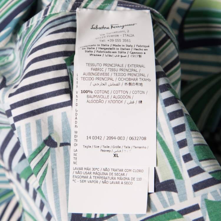Pre Owned Salvatore Ferragamo Blue and Green Sailboat Printed Cotton Long Sleeve Shirt XL