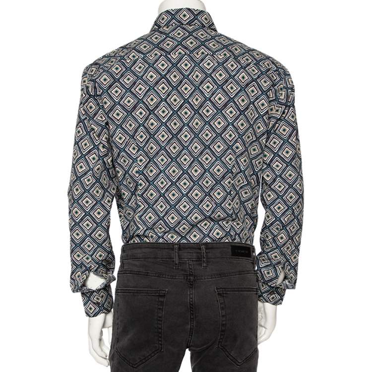 Pre Owned Salvatore Ferragamo Multicolored Geometric Printed Cotton Button Front Shirt L 