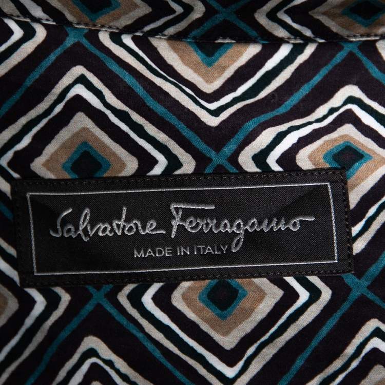 Pre Owned Salvatore Ferragamo Multicolored Geometric Printed Cotton Button Front Shirt L 
