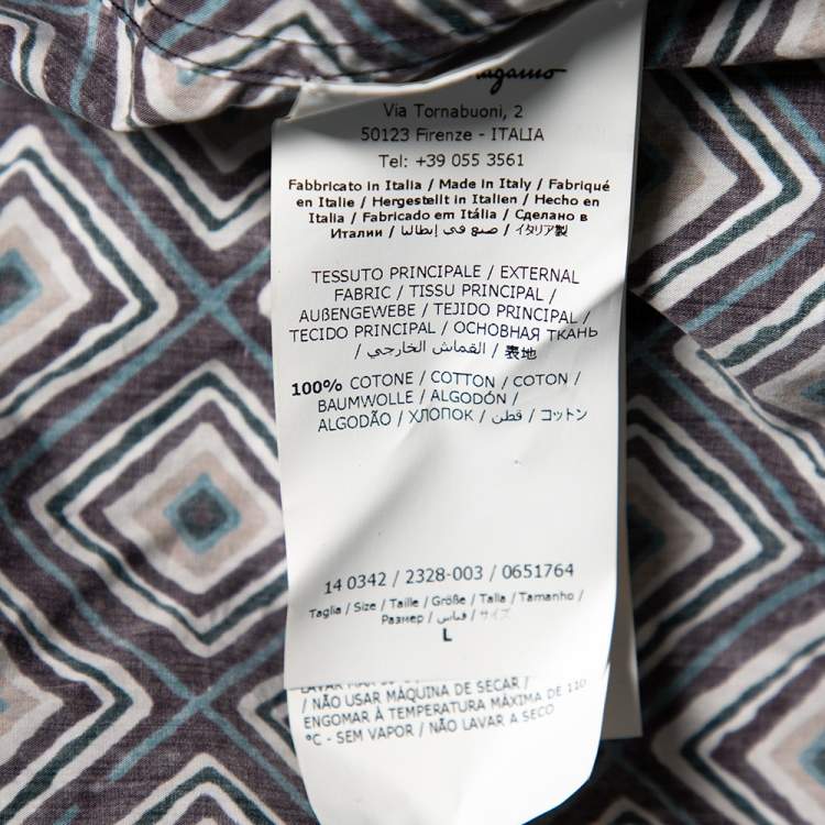 Pre Owned Salvatore Ferragamo Multicolored Geometric Printed Cotton Button Front Shirt L 