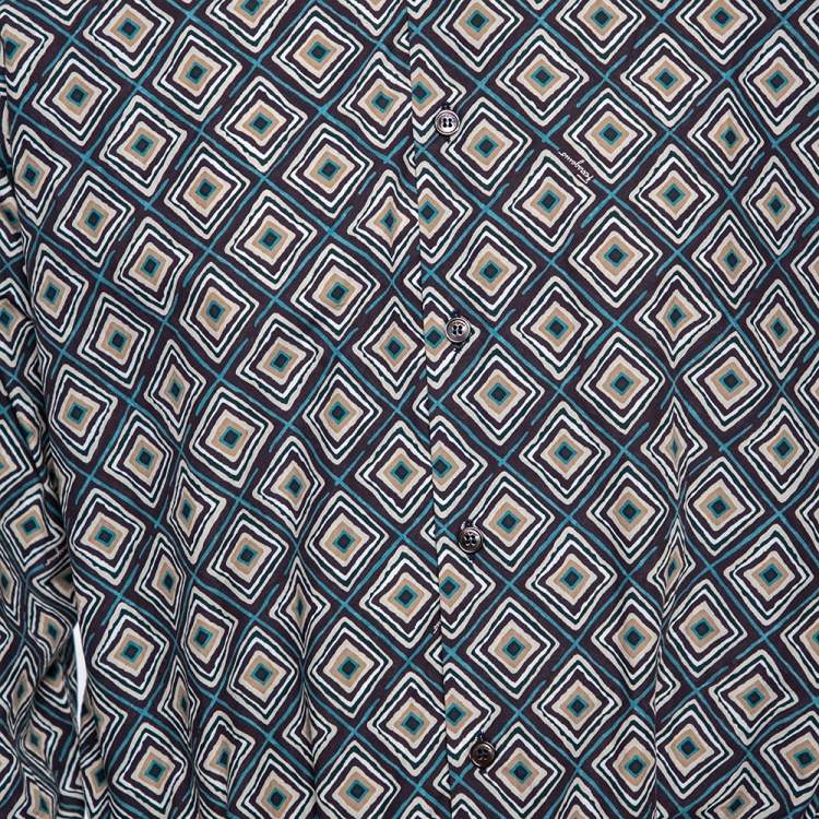 Pre Owned Salvatore Ferragamo Multicolored Geometric Printed Cotton Button Front Shirt L 