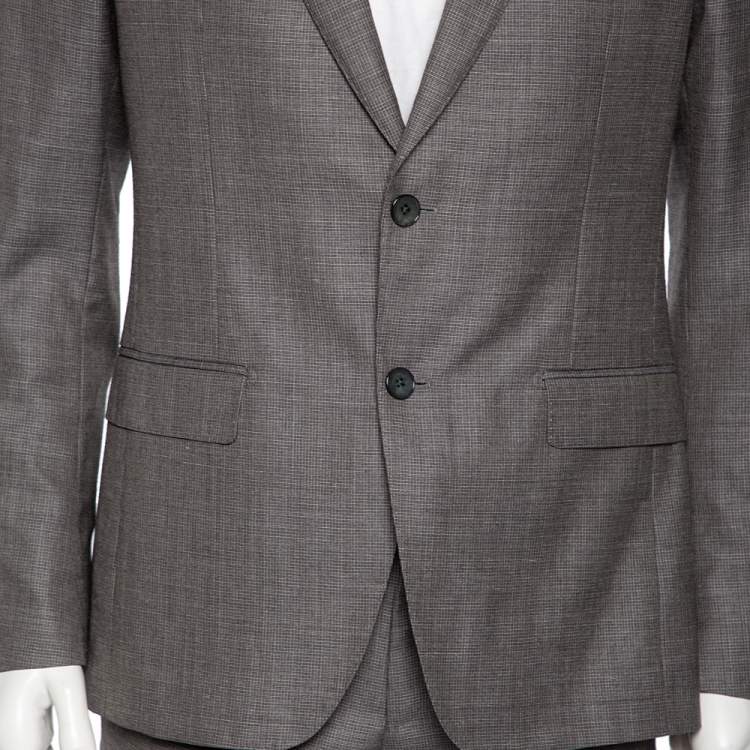 Pre Owned Salvatore Ferragamo Grey Micro Checked Wool Single Breasted Suit M