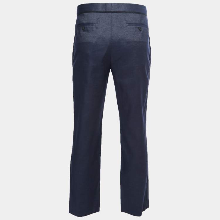 Pre Owned Salvatore Ferragamo Blue Cotton & Silk Trousers S