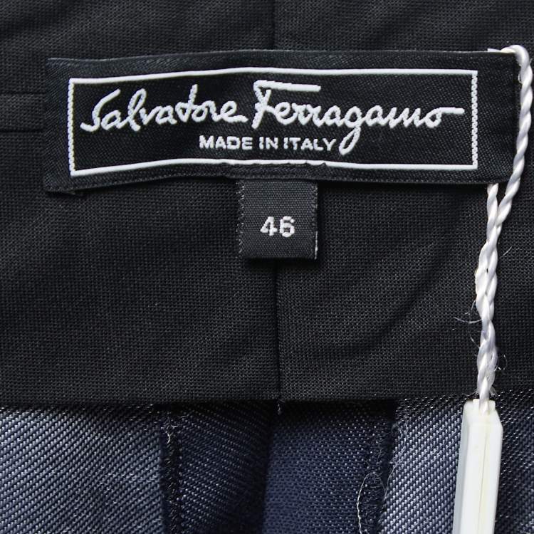 Pre Owned Salvatore Ferragamo Blue Cotton & Silk Trousers S