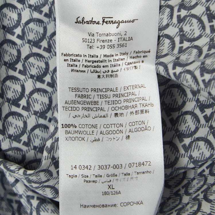 Pre Owned Salvatore Ferragamo Navy Blue Gancini Print Cotton Long Sleeve Shirt XL