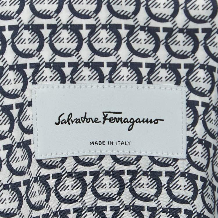 Pre Owned Salvatore Ferragamo Navy Blue Gancini Print Cotton Long Sleeve Shirt XL