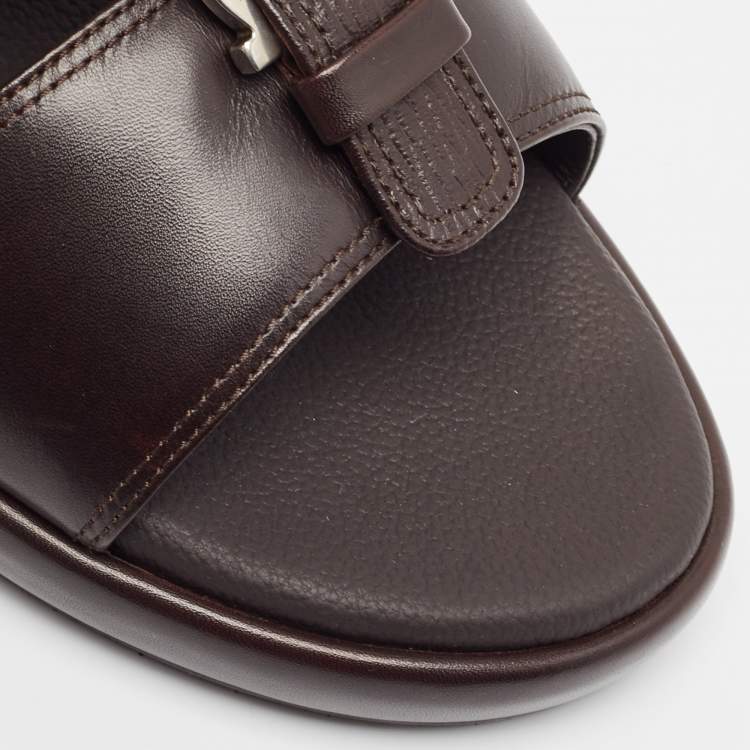 Pre Owned Salvatore Ferragamo Brown Leather Murray Flat Sandals Size 41
