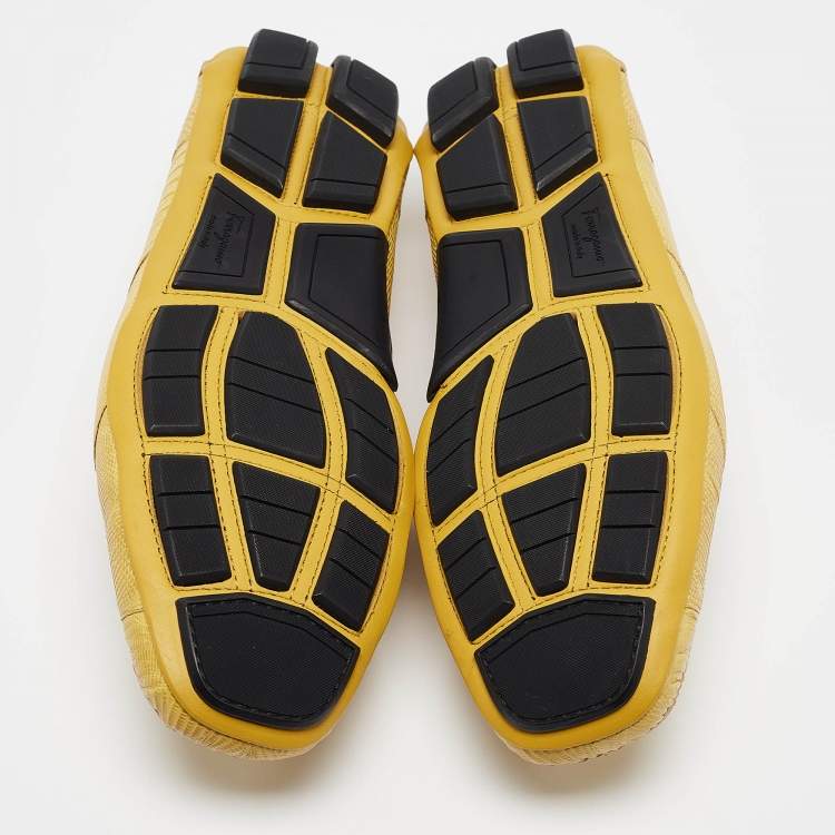Pre Owned Salvatore Ferragamo Yellow Lizard Sardegna Loafers Size 44.5