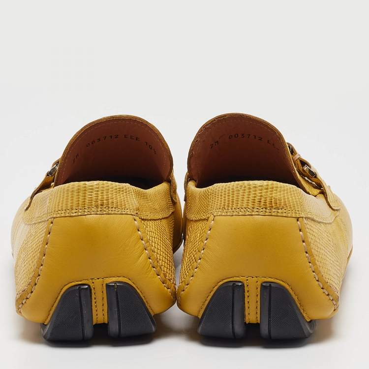 Pre Owned Salvatore Ferragamo Yellow Lizard Sardegna Loafers Size 44.5
