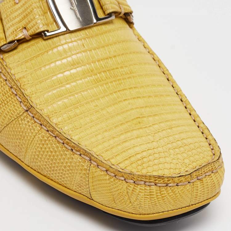 Pre Owned Salvatore Ferragamo Yellow Lizard Sardegna Loafers Size 44.5