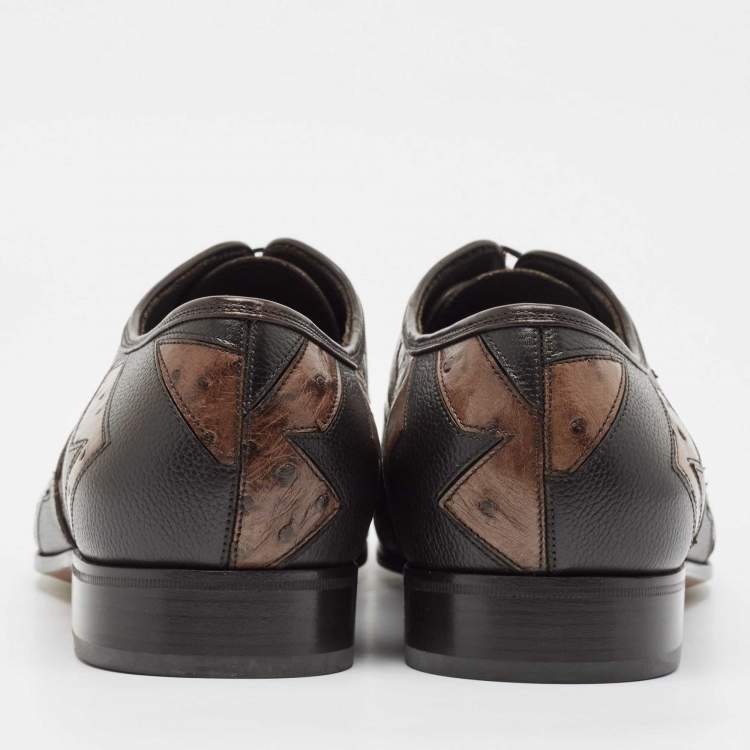 Pre Owned Salvatore Ferragamo Brown Ostrich Leather Oxfords Size 45