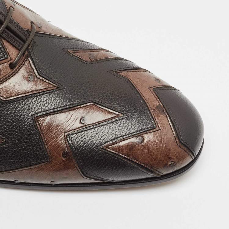 Pre Owned Salvatore Ferragamo Brown Ostrich Leather Oxfords Size 45