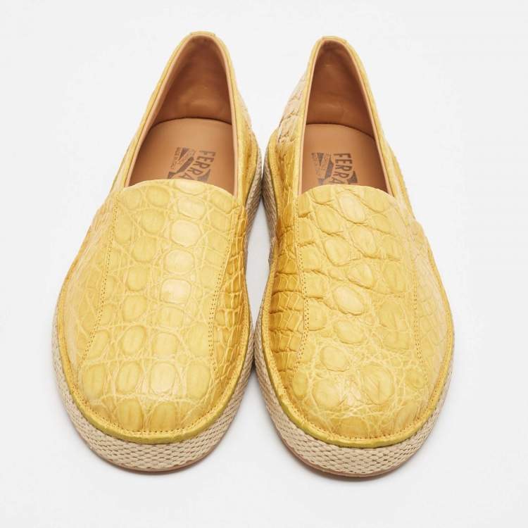 Pre Owned Salvatore Ferragamo Yellow Crocodile Leather Lampedusa Slip On Espadrille Size 43