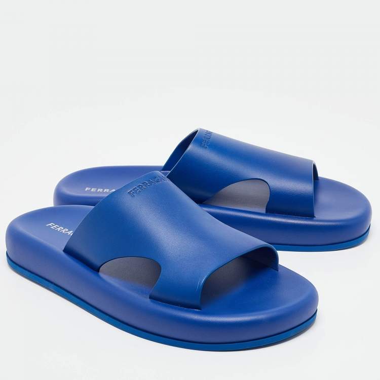 Pre Owned Salvatore Ferragamo Blue Leather Dolce Sandals Size 44