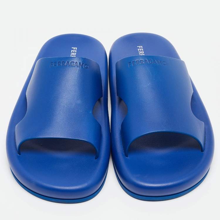 Pre Owned Salvatore Ferragamo Blue Leather Dolce Sandals Size 44