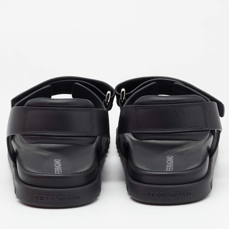 Pre Owned Salvatore Ferragamo Black Leather Day Sandals Size 44