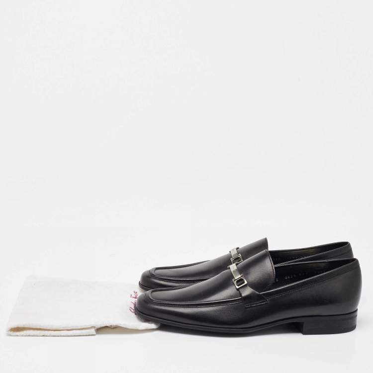 Pre Owned Salvatore Ferragamo Black Leather Slip On Loafers Size 41.5