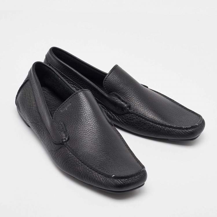 Pre Owned Salvatore Ferragamo Black Leather Gardel Slip On Loafers Size 41.5
