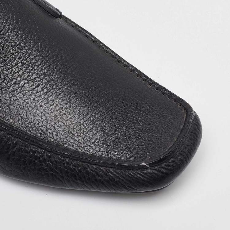 Pre Owned Salvatore Ferragamo Black Leather Gardel Slip On Loafers Size 41.5