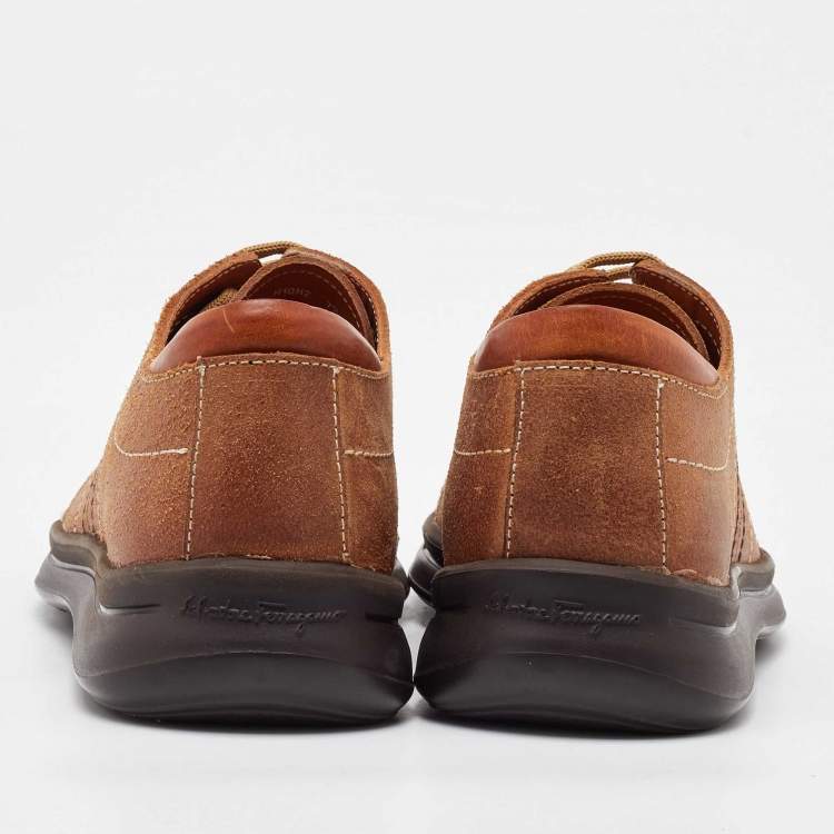 Pre Owned Salvatore Ferragamo Tan Leather Low Top Sneakers Size 41.5