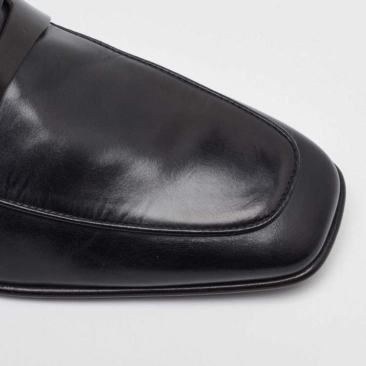 Pre Owned Salvatore Ferragamo Black Leather Slip On Loafers Size 41.5