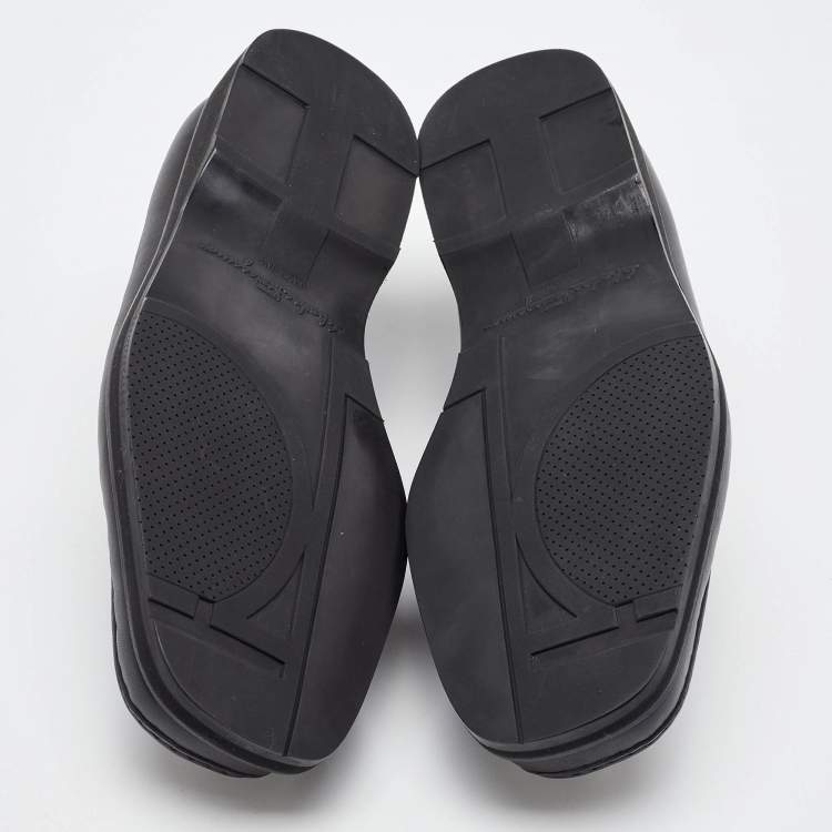 Pre Owned Salvatore Ferragamo Black Leather Gancini Slip On Loafers Size 41.5