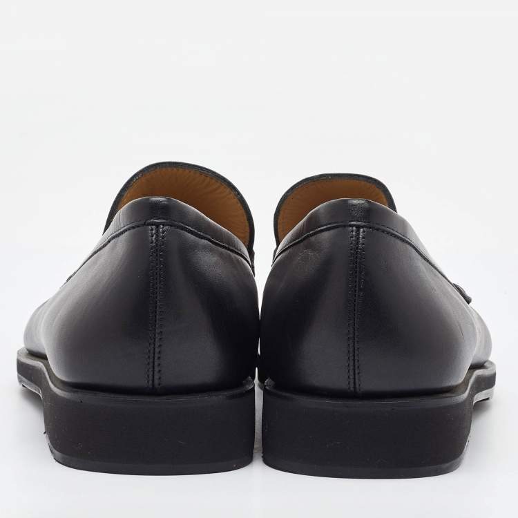 Pre Owned Salvatore Ferragamo Black Leather Gancini Slip On Loafers Size 41.5