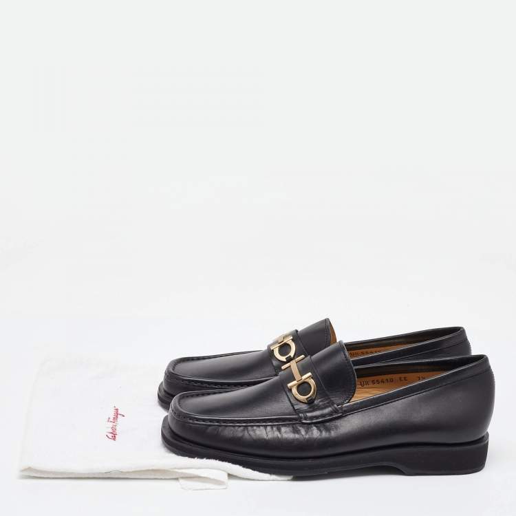 Pre Owned Salvatore Ferragamo Black Leather Gancini Slip On Loafers Size 41.5