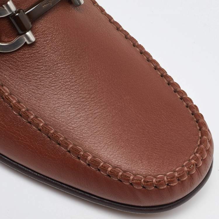 Pre Owned Salvatore Ferragamo Brown Leather Gancini Penny Loafers Size 41.5