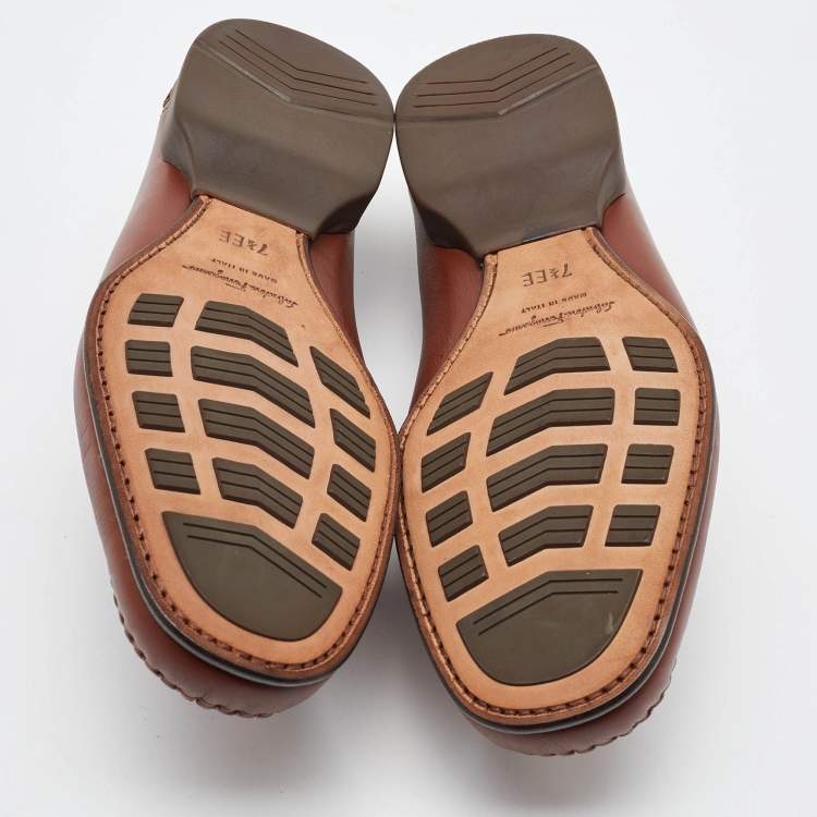 Pre Owned Salvatore Ferragamo Brown Leather Gancini Penny Loafers Size 41.5