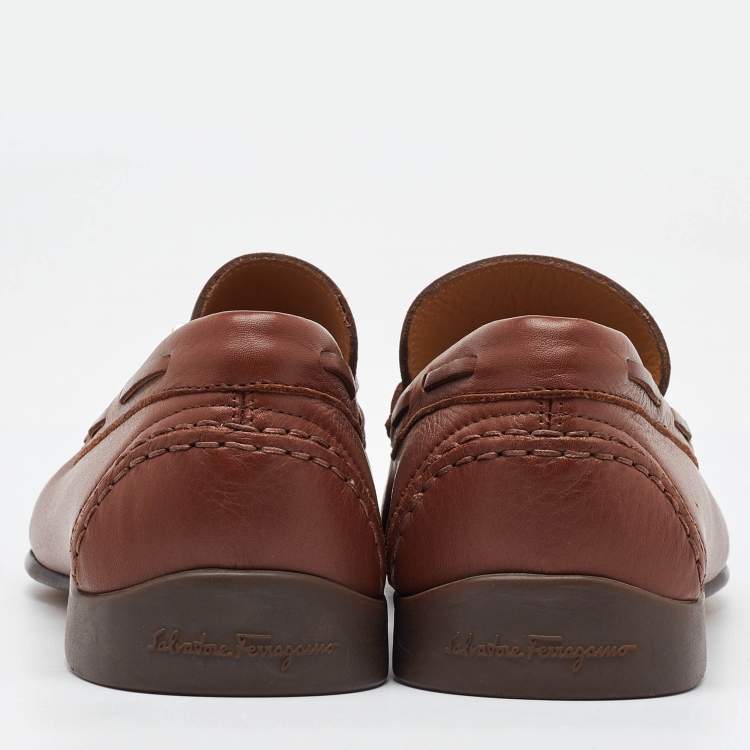Pre Owned Salvatore Ferragamo Brown Leather Gancini Penny Loafers Size 41.5