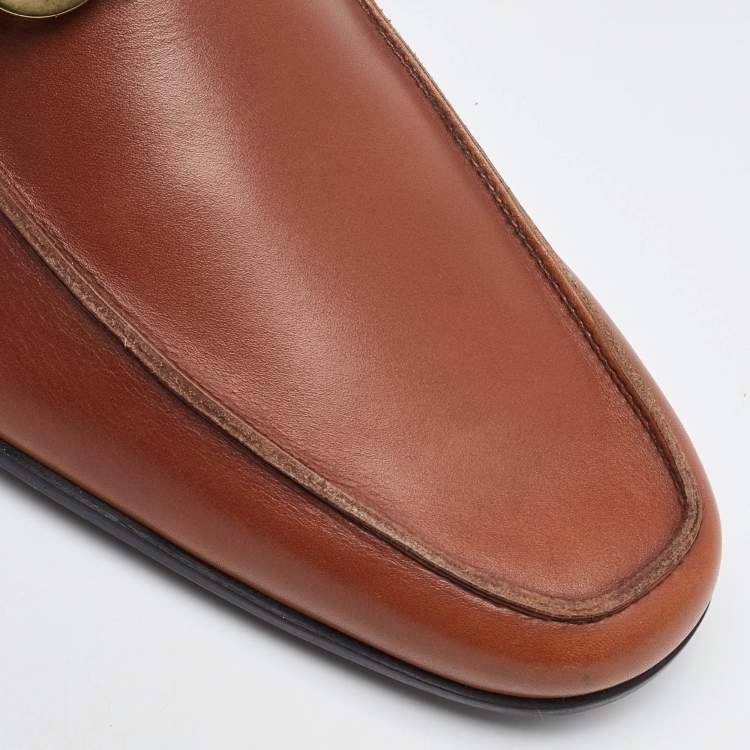 Pre Owned Salvatore Ferragamo Brown Leather Gancini Penny Loafers Size 41.5