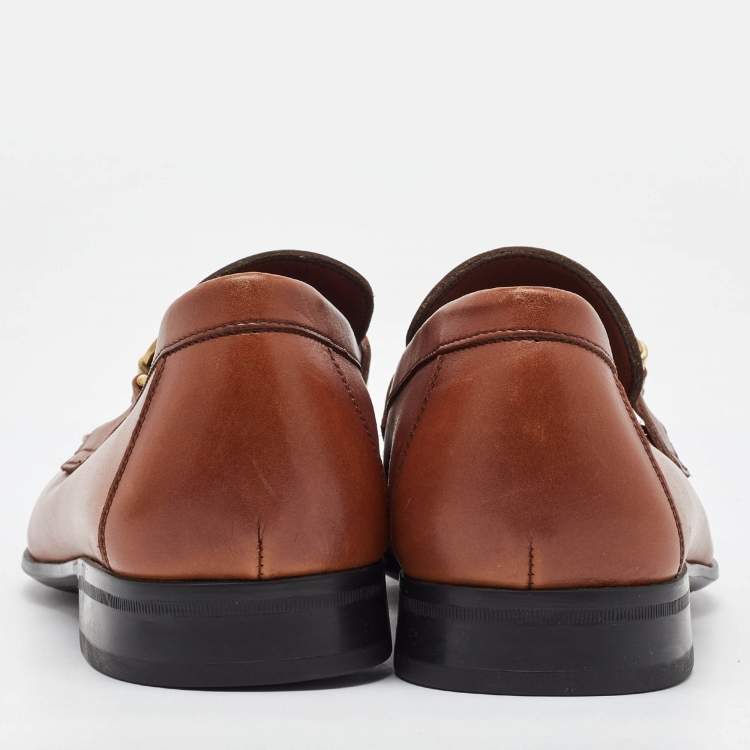Pre Owned Salvatore Ferragamo Brown Leather Gancini Penny Loafers Size 41.5