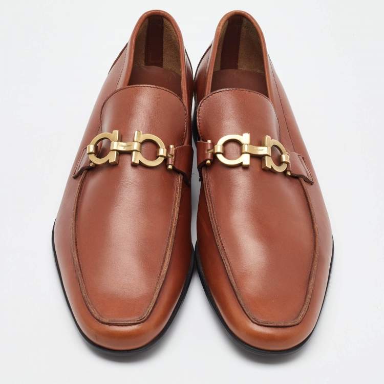 Pre Owned Salvatore Ferragamo Brown Leather Gancini Penny Loafers Size 41.5