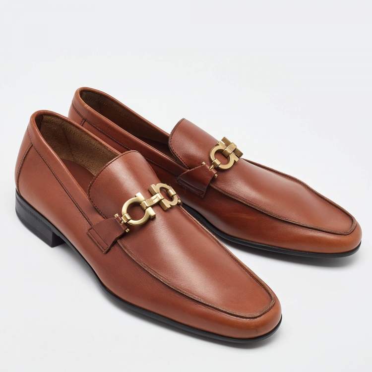 Pre Owned Salvatore Ferragamo Brown Leather Gancini Penny Loafers Size 41.5