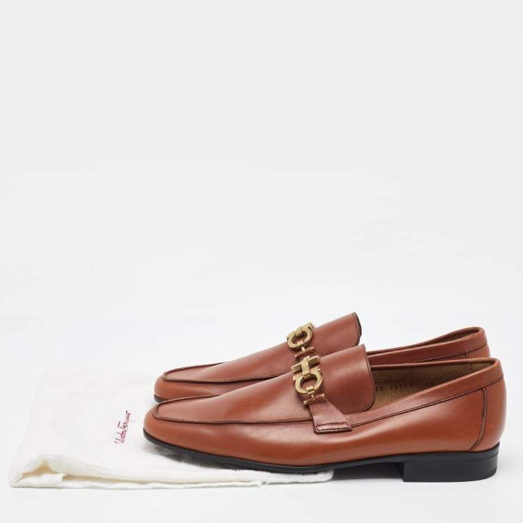 Pre Owned Salvatore Ferragamo Brown Leather Gancini Penny Loafers Size 41.5