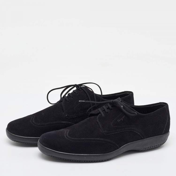 Pre Owned Salvatore Ferragamo Black Suede Lace Up Derby Size 41.5