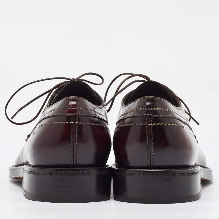 Pre Owned Salvatore Ferragamo Dark Burgundy Leather Lace Up Derby Size 41.5