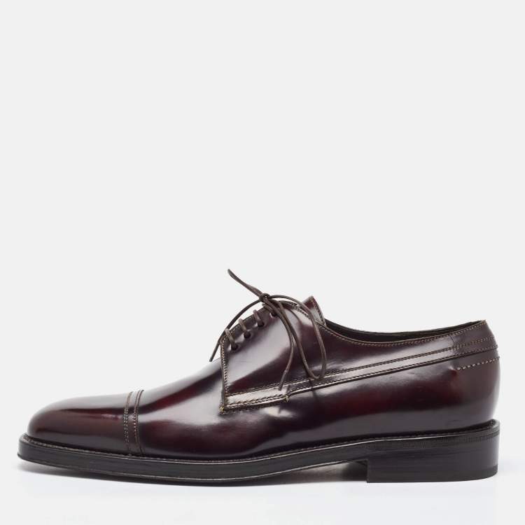 Pre Owned Salvatore Ferragamo Dark Burgundy Leather Lace Up Derby Size 41.5