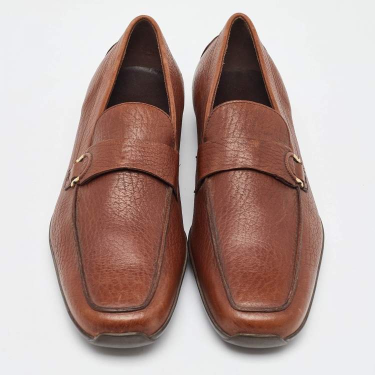 Pre Owned Salvatore Ferragamo Tan Leather Slip On Loafers Size 41.5
