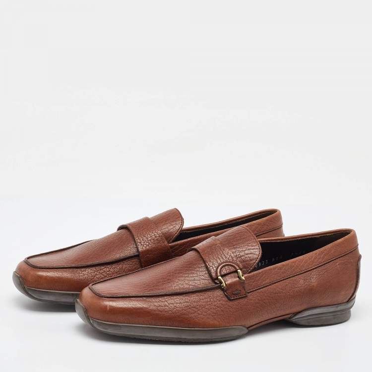 Pre Owned Salvatore Ferragamo Tan Leather Slip On Loafers Size 41.5