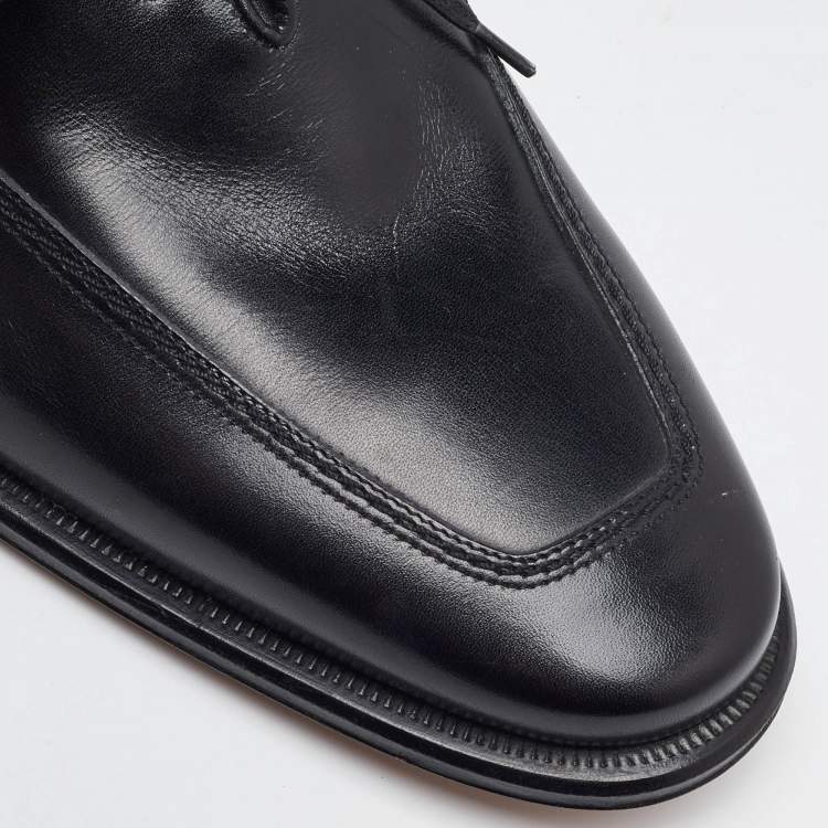 Pre Owned Salvatore Ferragamo Black Leather Lace Up Oxfords Size 41.5