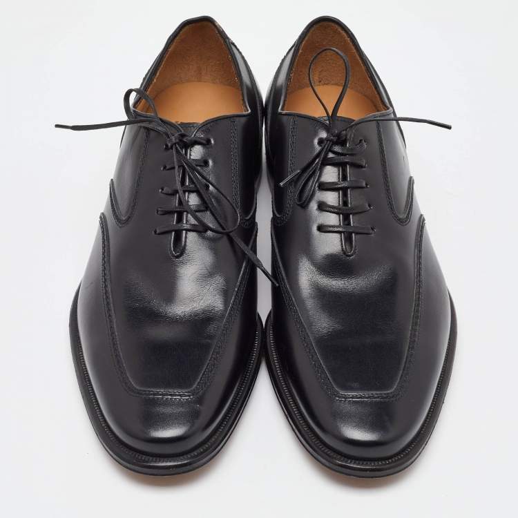 Pre Owned Salvatore Ferragamo Black Leather Lace Up Oxfords Size 41.5