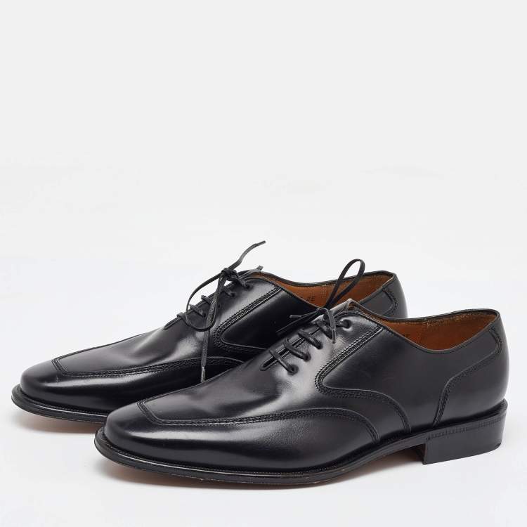 Pre Owned Salvatore Ferragamo Black Leather Lace Up Oxfords Size 41.5