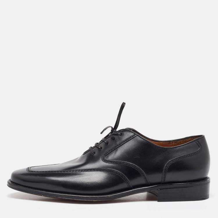 Pre Owned Salvatore Ferragamo Black Leather Lace Up Oxfords Size 41.5